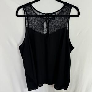 Torrid Women's Tank Top Blouse Size 2/2X Black w/Lace Yoke Sleeveless
